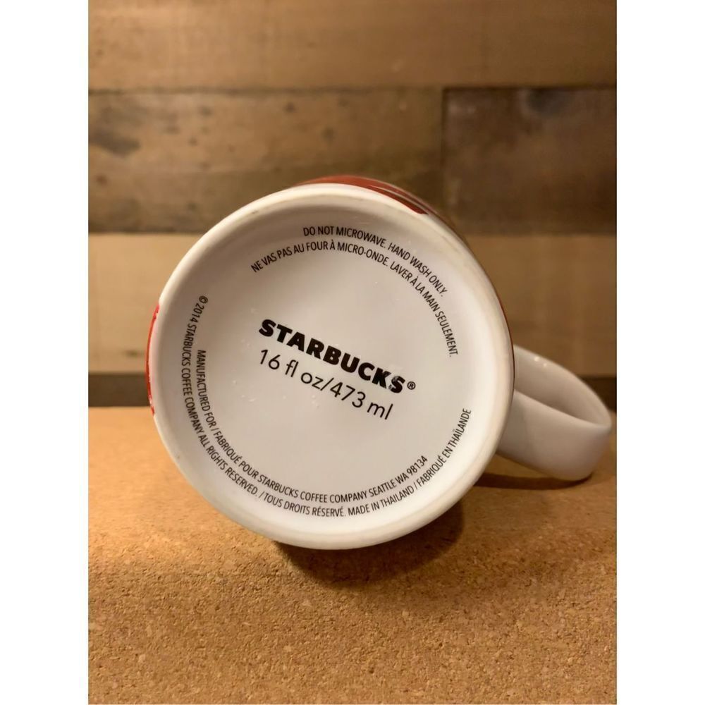 Starbucks 2014 White and Red Abstract 16 oz Tall Mug Ceramic with Gold C…       - Picture 6 of 8